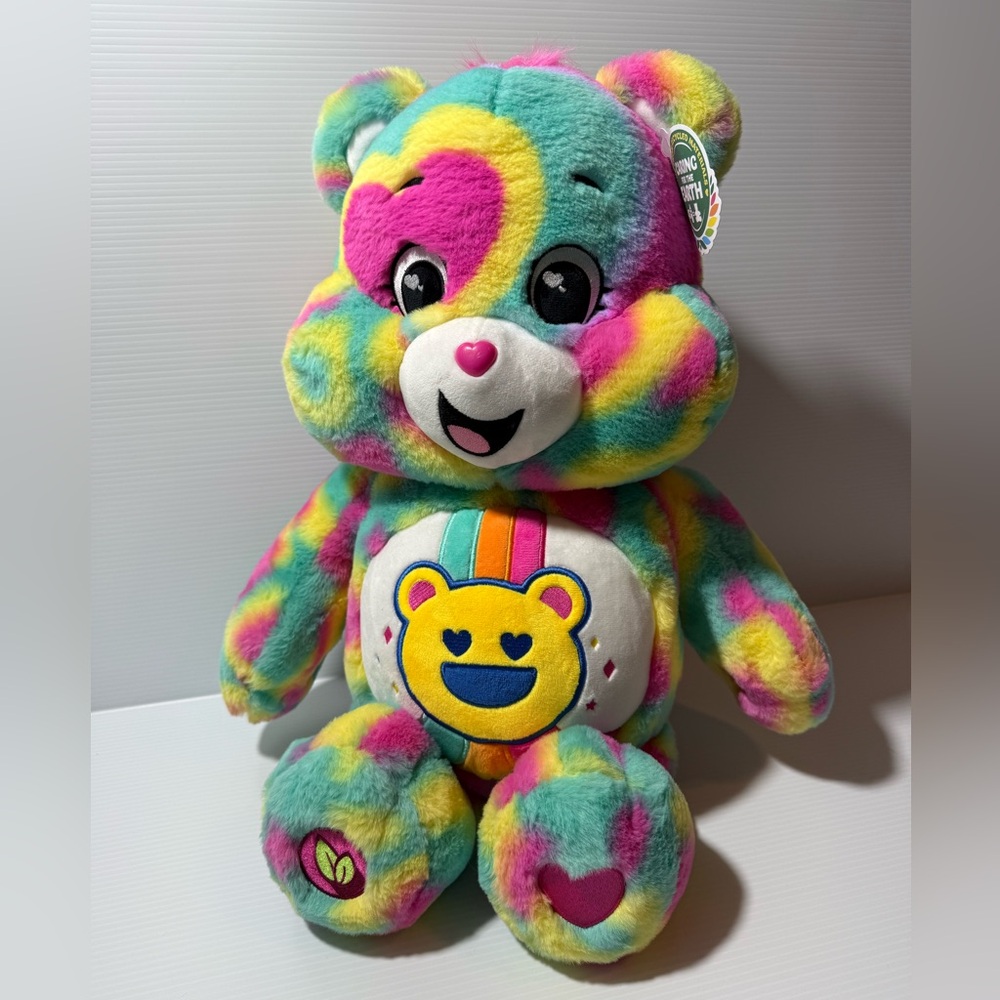 Care Bears Good Vibes Bear Jumbo Plush 24” Tie Die Rainbow Stuffed Animal - New